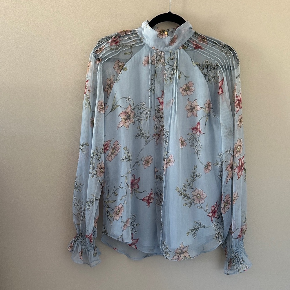 Lauren Ralph Lauren Womens Long Sleeve Mock Neck Floral Top Sz Small Shabby Chic